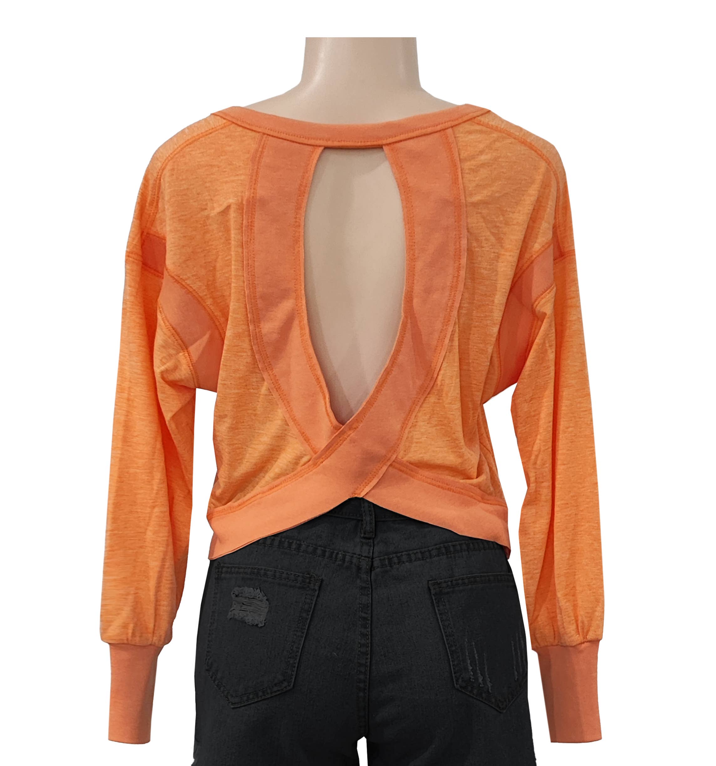 HIDDENBRAND - Wholesale T-Shirt - Women's - Slouchy wrapped cutout back workout long sleeve Tee0