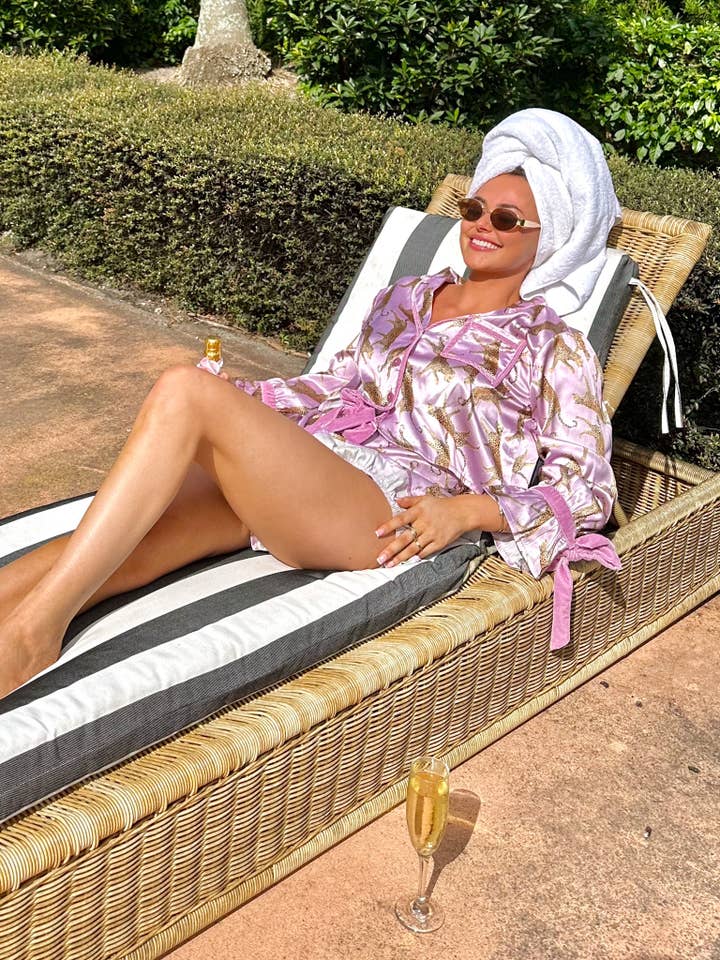 8 Oak Lane - Wholesale Sleepwear Set - Women's - Lavender Leopard Satin Ruffle Short PJ Set5