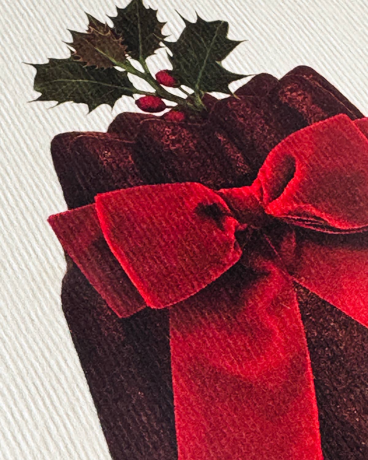 Canonbury Press – Engroshandel Julekort – Juleblomme Pudding Rød Fløjl Sløjfe Julekort | Luksus3