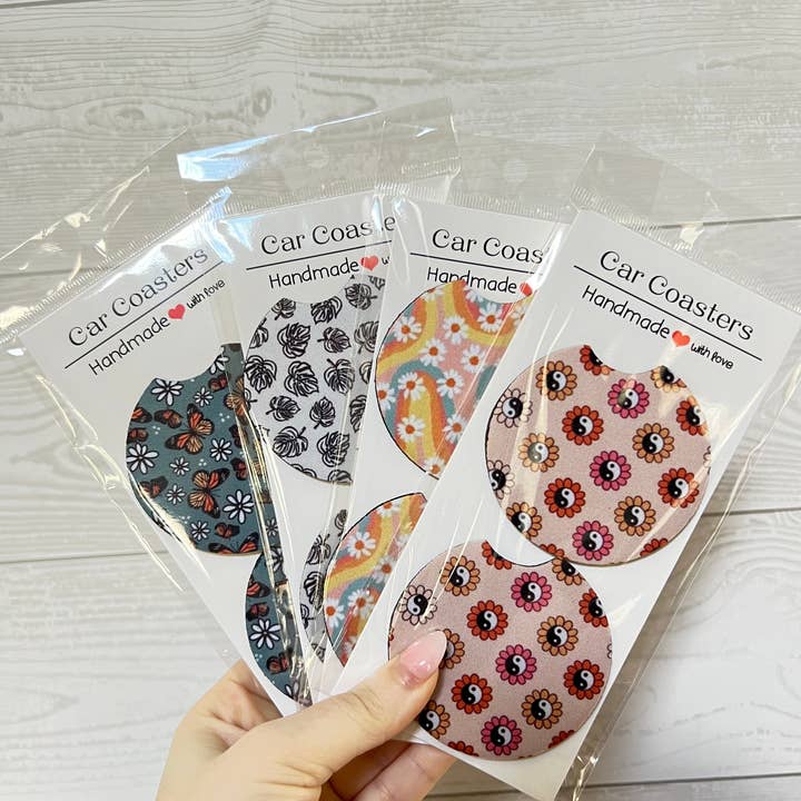 Floral car coaster for wholesale by Mason Jar Designs