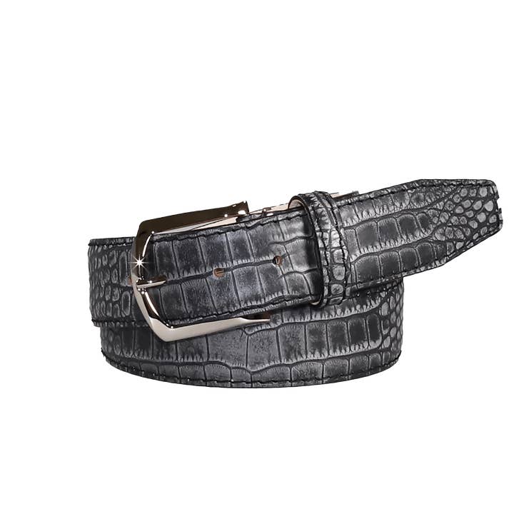 Cinturón de piel de cocodrilo simulado en platino para venta al por mayor de Roger Ximenez