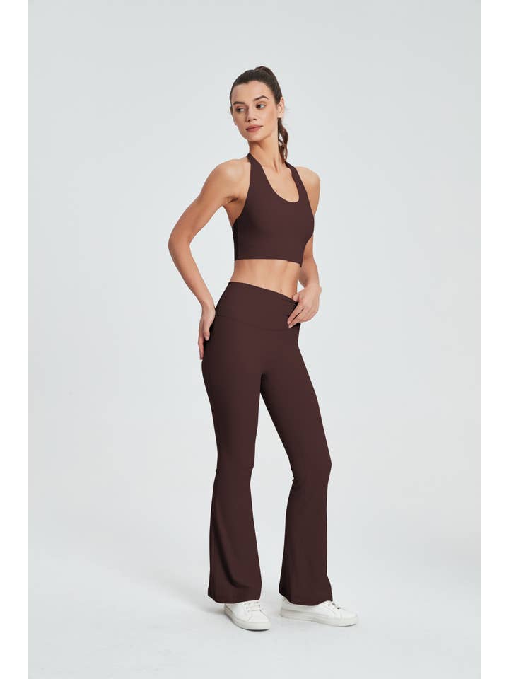91thelabel - Vente Ensemble de sport – femme - Ensemble brassière sport dos nu Daphne Lycra® à col halter et pantalon flare11