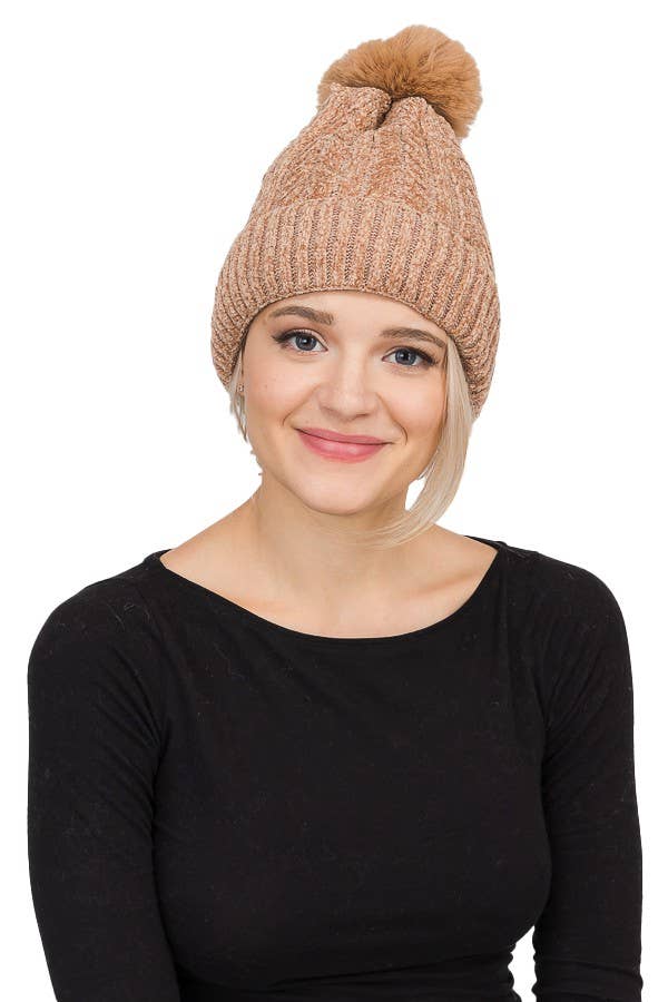 Cap Zone - Wholesale Beanie - Women's - Velvet Fleece Chevron Ribbed Knit Beanie1