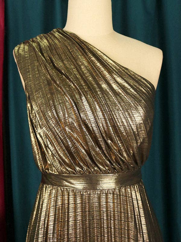 GULD Hög midja lösa asymmetriska veckade glänsande enfärgade maxiklänningar med en axel för wholesale på Faire11