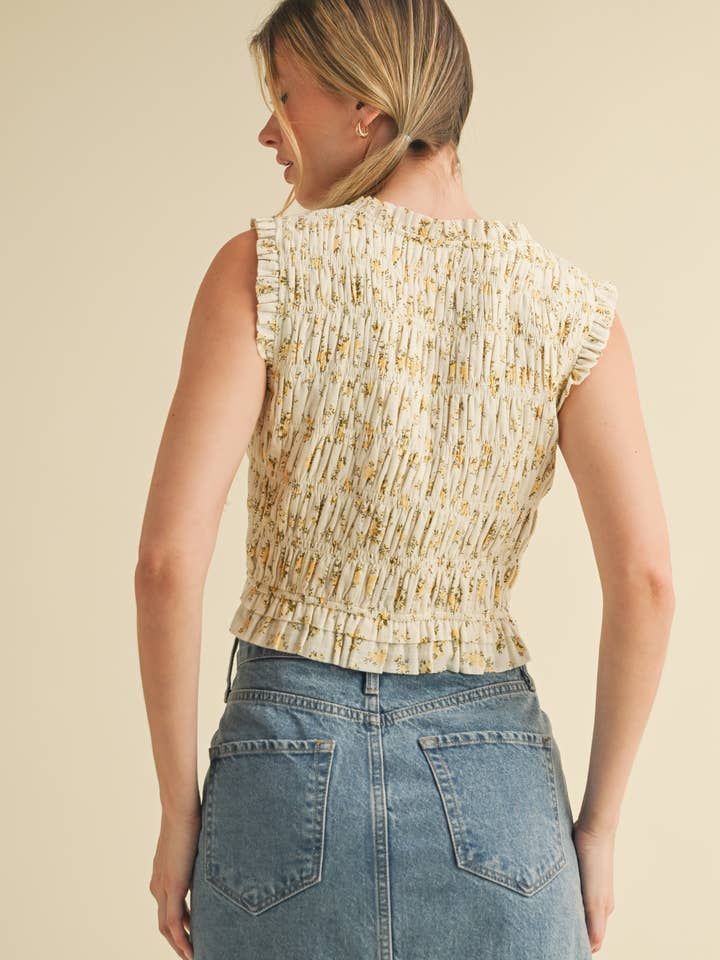 &MERCI - Wholesale Blouse - Women's - SMOCKED RUFFLE TIE FRONT TOP MTP39946