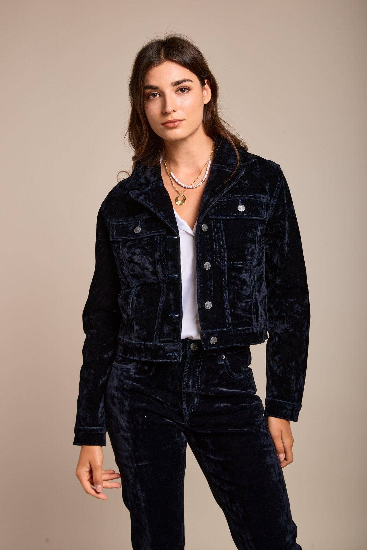 Bleu marine Toxik3 veste courte velours for wholesale on Faire3