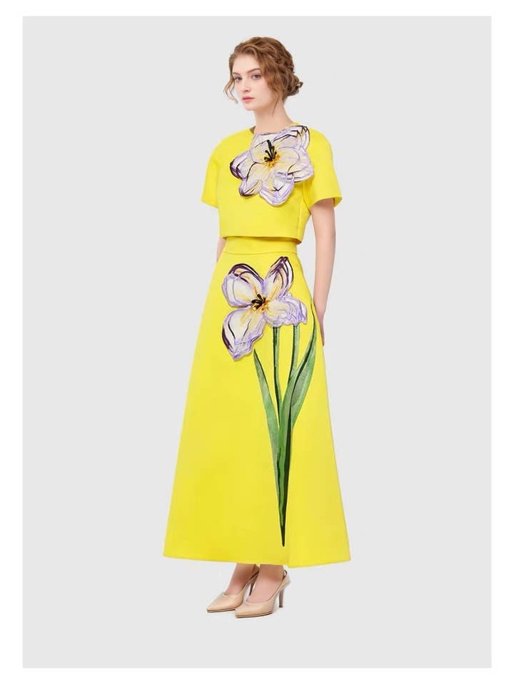 Productseeker - Wholesale Top & Skirt Set - Women's - 21Y Elegant Summer 3D Flower Short-Sleeve Top and Skirt Set