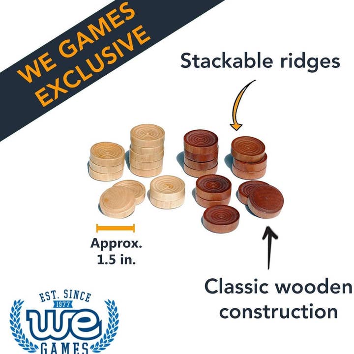 Wood Expressions - Wholesale Board Game - Checkers in Brown and Natural Wood - 1.5 in. diameter