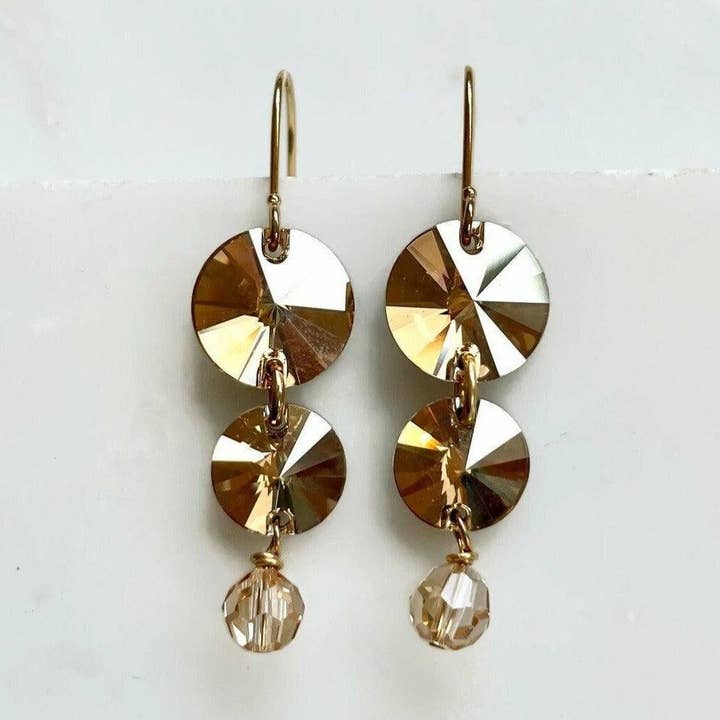 Gold Swarovski Crystal Disc Earrings for wholesale by Love Your Bling®