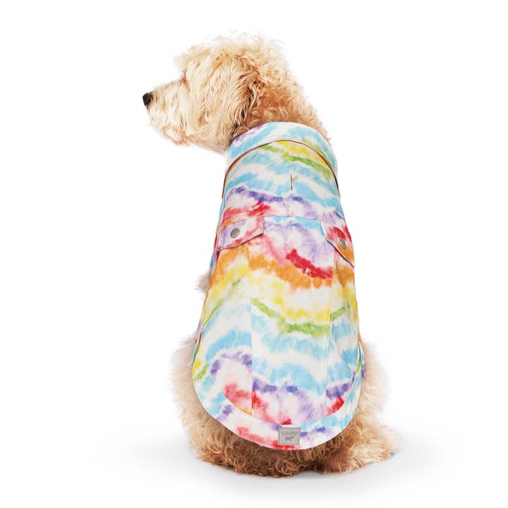 Downtown Denim Dog Vest (Rainbow Tie Dye) for wholesale on Faire