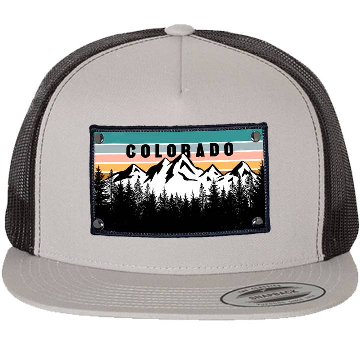 Colorado Mountain Sunset Coral på en YP6006 sølv/sort hat for engroshandel hos Stryder Gear