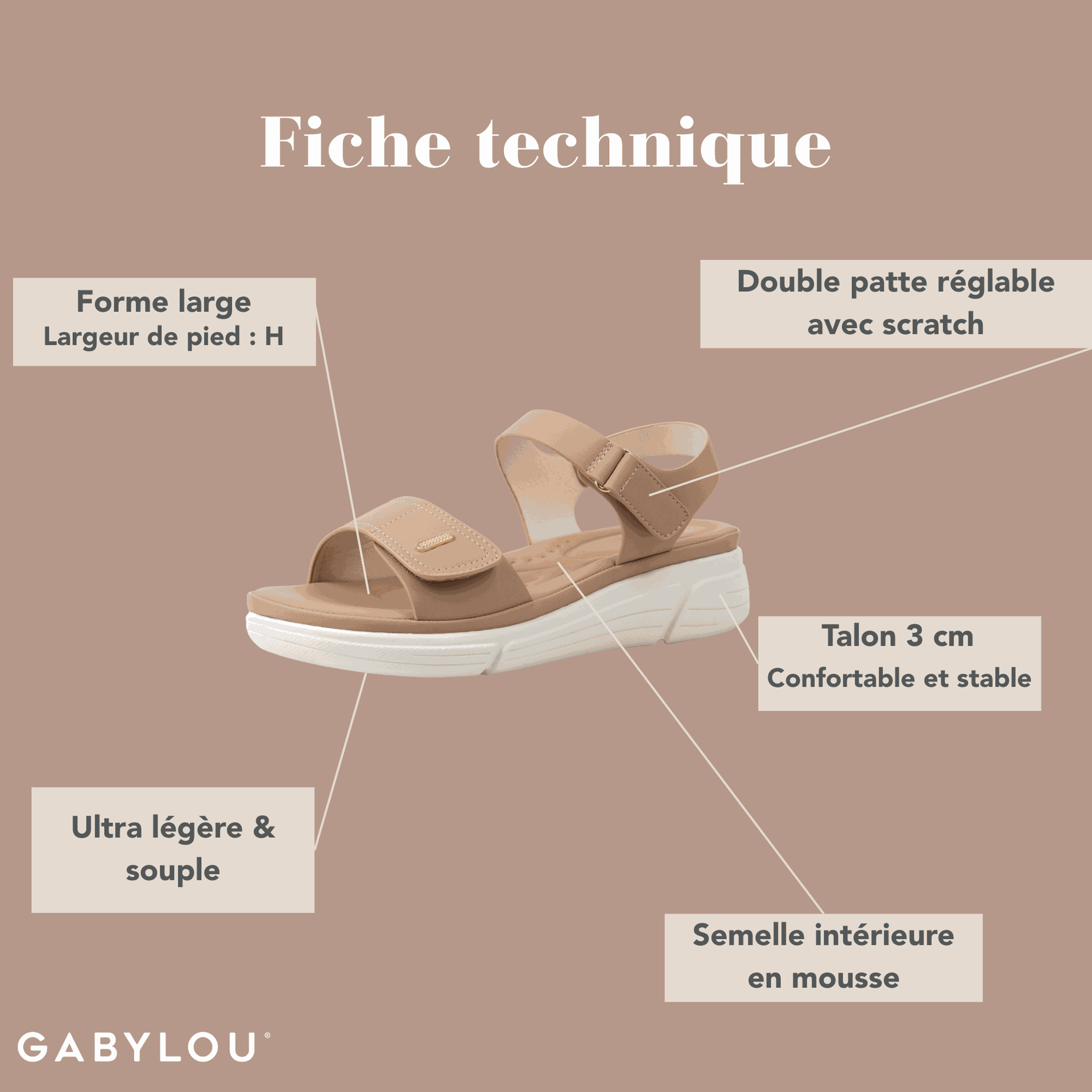 Gabylou - Wholesale Sandals - Women's - Adjustable Wide Fit Sandals H - Model Mia11