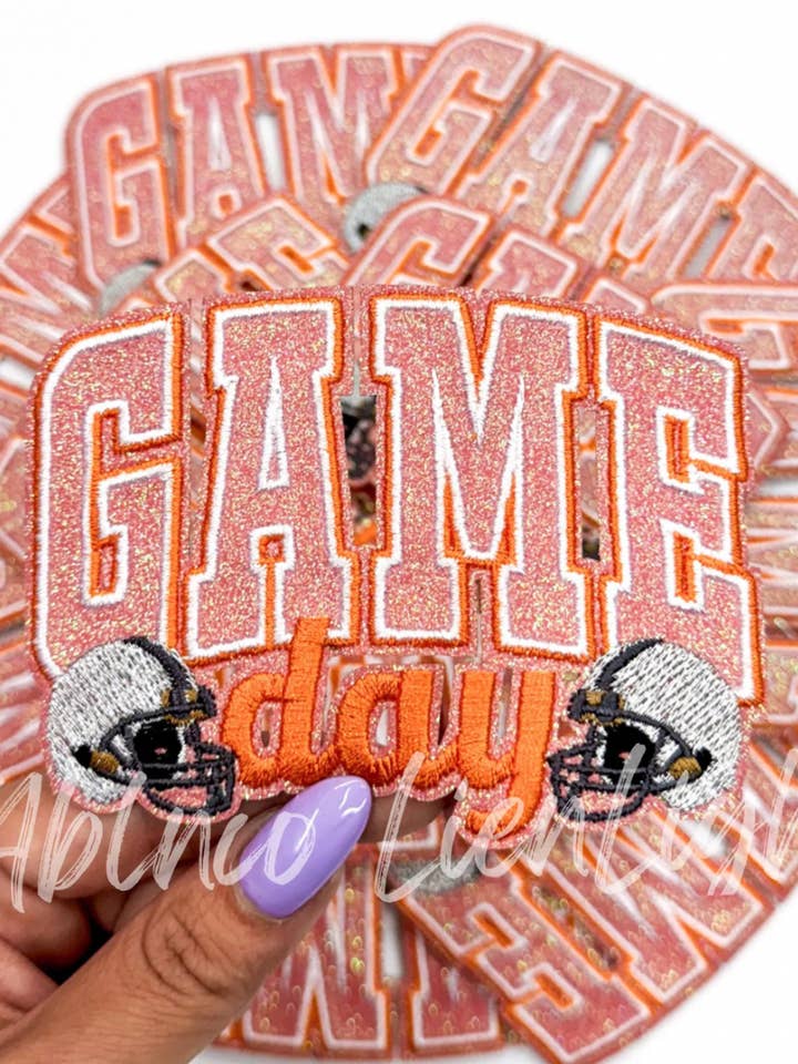 Orange game day football helmet patch iron on for wholesale by ABLNco