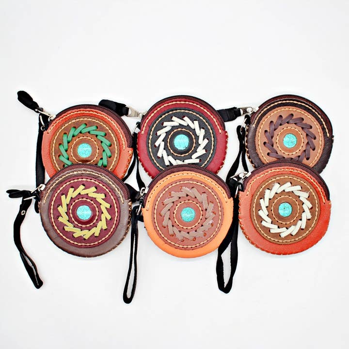 Western Round Zip Coin Purse With Stone Accent and Short Str for wholesale by Atlas Goods By Your Needs Company
