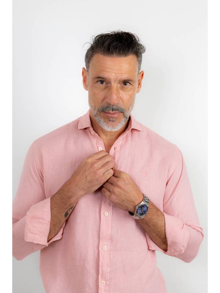 Custi Mikelo: Men's Clothing & Christmas Gifts - Wholesale Button Down Shirt - Men's - Pink Makeup Linen Shirt | Lanzarote2