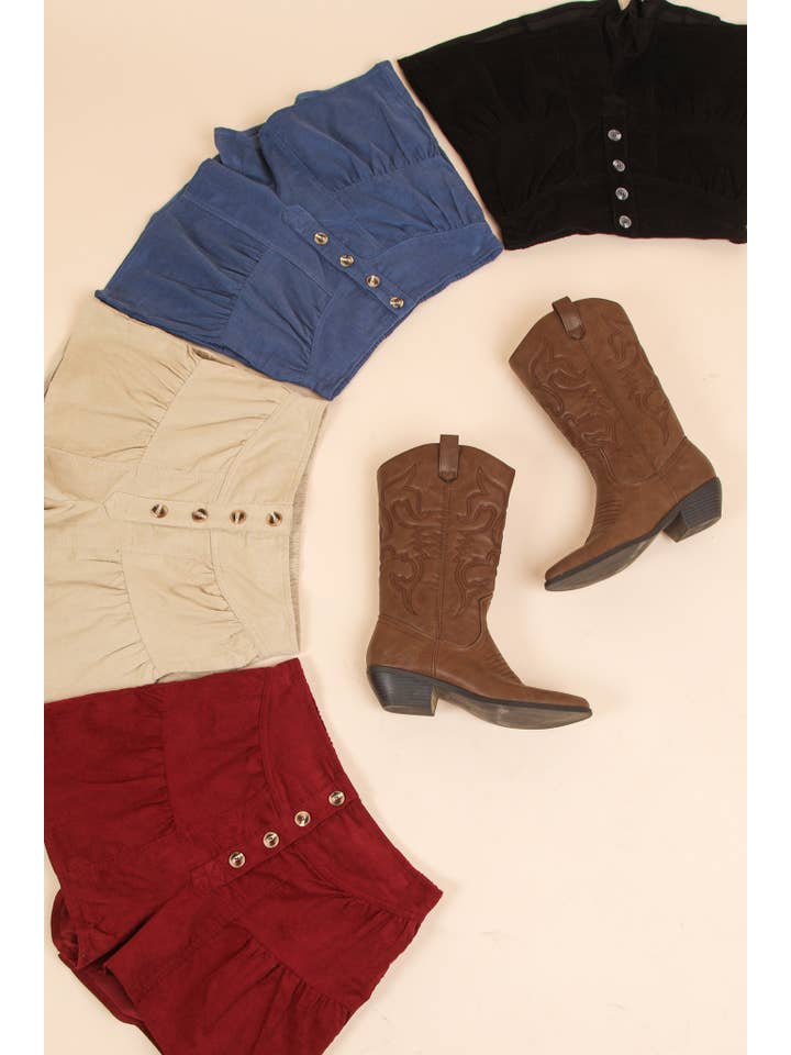 VERY J - Wholesale Shorts - Women's - NP70572-Corduroy Button Down Shorts W/ Pockets
