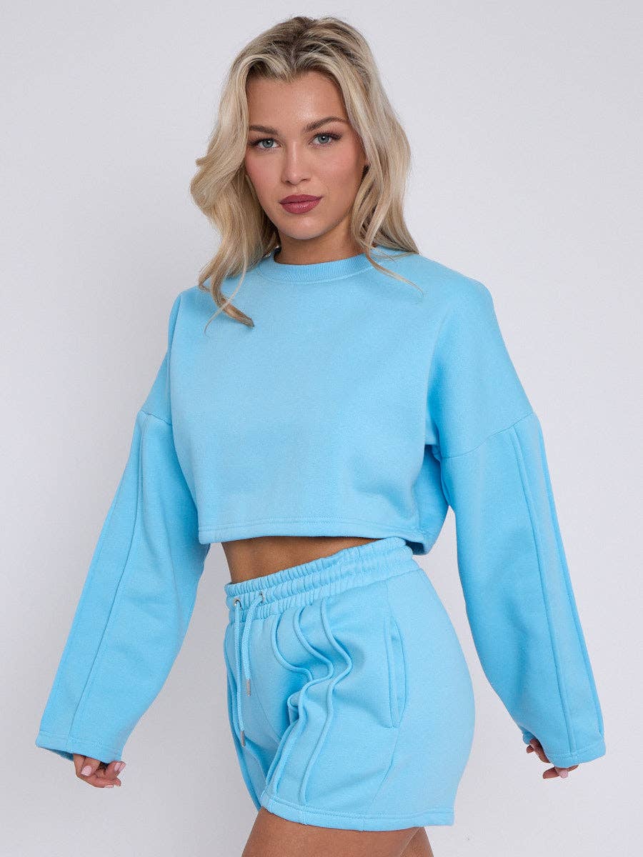 AX Labels - Wholesale Lounge Set - Women's - Seam Detail Oversized Crop Top & Shorts Fleece Co-ord57