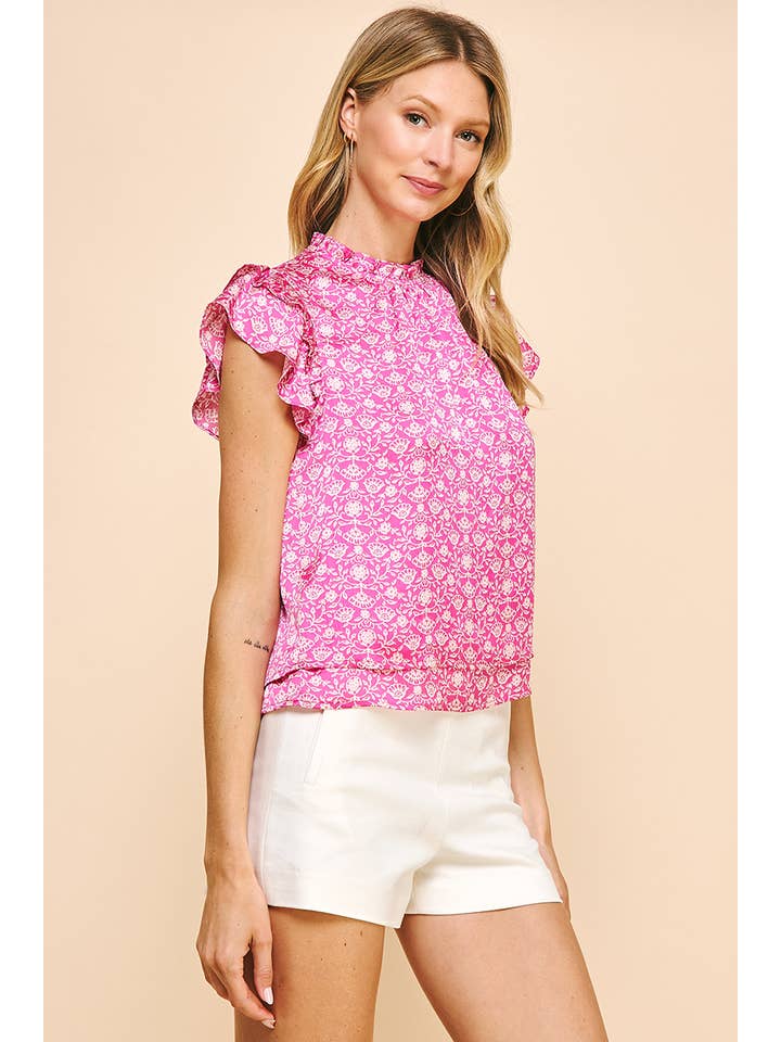 PINCH - Wholesale Blouse - Women's - PRINT SHORT SS BLOUSE - PINK