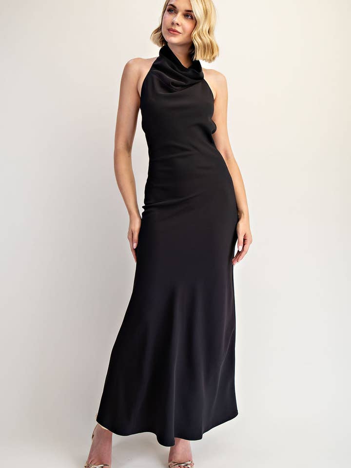 Maxikleid mit hohem Wasserfallausschnitt und offenem Rücken für den Großhandel von Edit by Nine