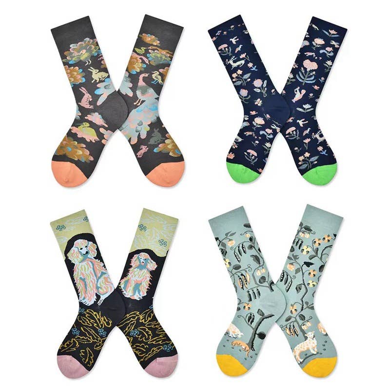 Tourtiwi - Wholesale Socks - Unisex - Oil painting style animal flower print socks33