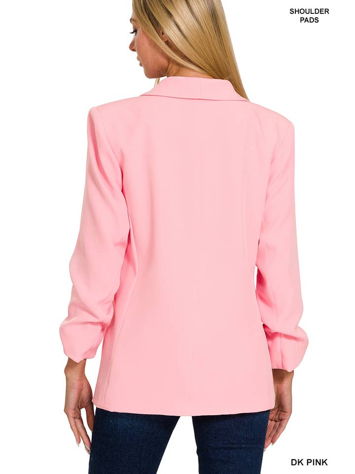 Vanilla Monkey - Wholesale Blazer - Women's - Woven 3/4 Ruched Sleeve Open Front Classic Blazer