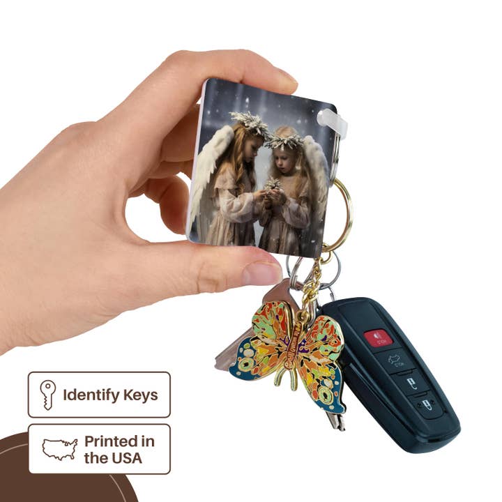 3dRose – wholesale Keychain – Unisex – 3dRose, Photo of two girls dressed in white with angel wings holding flowers., Key Chain2