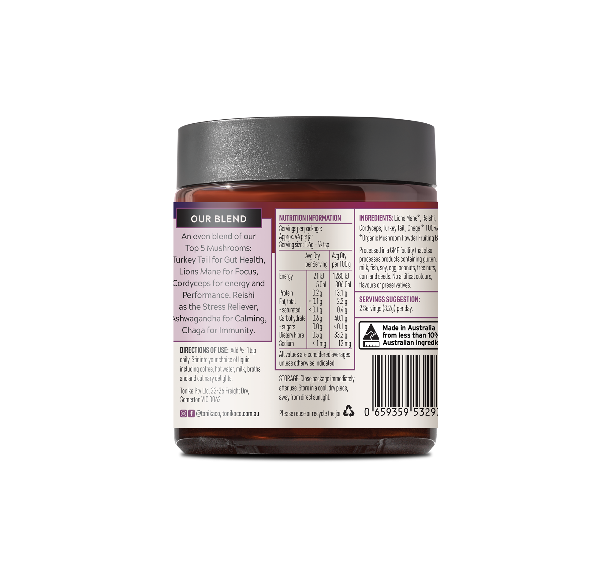 Tonika - Wholesale Protein/superfood powder - Organic 5 Mushroom Blend -The Master1