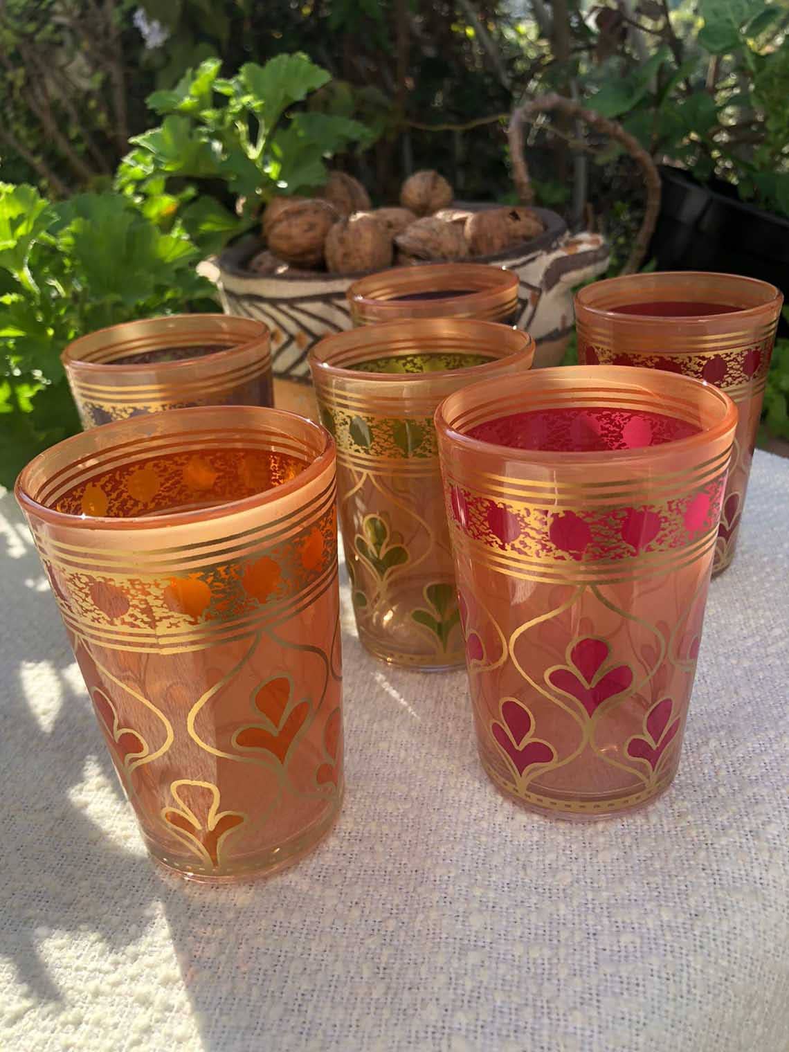 Scents and Feel – Engroshandel Drikkeglas/kop – Sæt med 6 marokkanske teglas Håndmalede kløver6