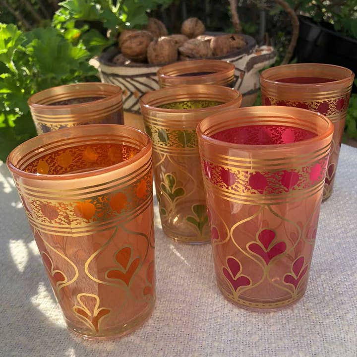 Scents and Feel - Vendita all'ingrosso Bicchiere/tazza - Set di 6 bicchieri da tè marocchini dipinti a mano con trifogli6