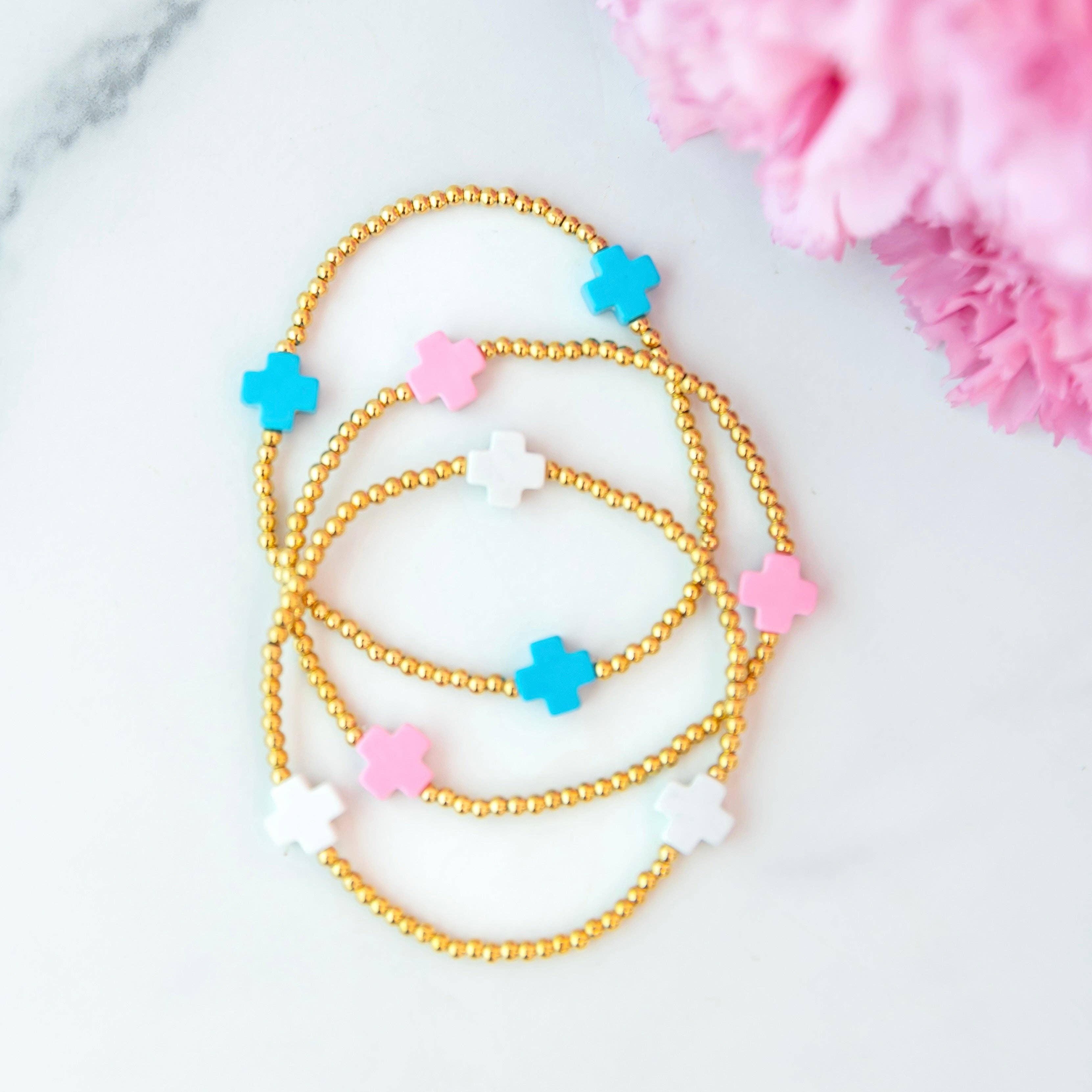 Golden Thread - Wholesale Beaded Bracelet - Gold Beaded Pink Cross Bracelet2