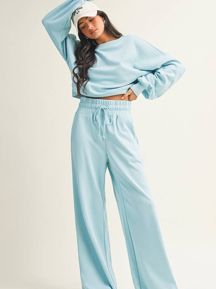 LDC Drop Shoulder Pullover Drawstring Wide Leg Pants Set for wholesale by Little Daisy Closet