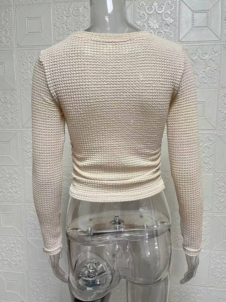 HIDDENBRAND - Wholesale T-Shirt - Women's - Plain Waffle Fitted long Sleeve Top13