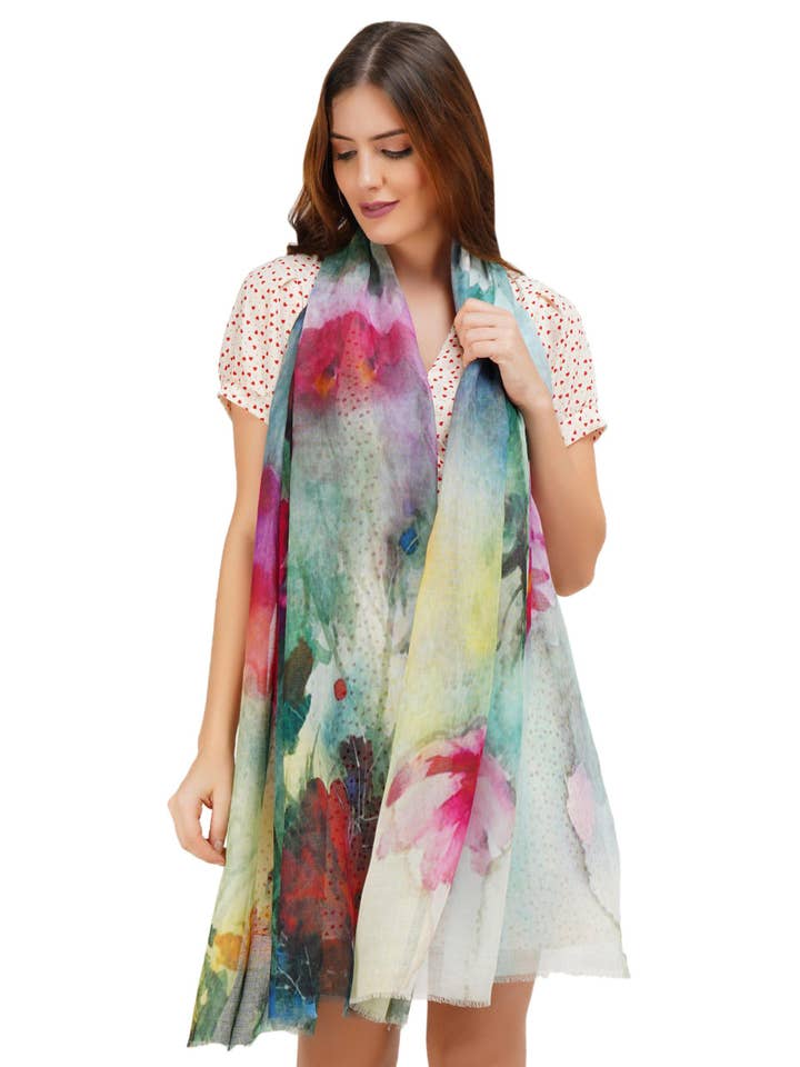 Multi Flower Silk Shawl for wholesale by SIDDHARTH IMPORTS