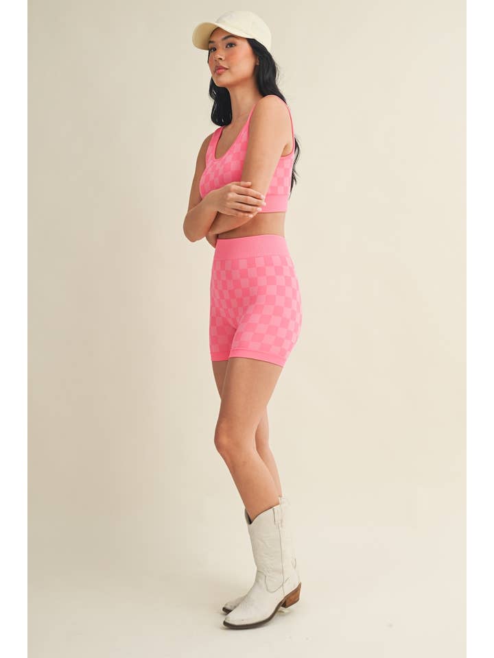 KIMBERLY C - Wholesale Activewear Set - Women's - Checkmate Cropped Two Piece Set48