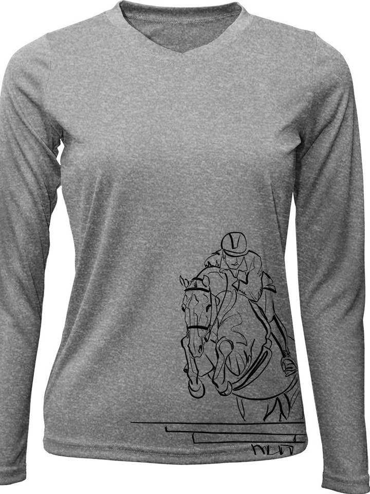 V-Neck Long Sleeve UPF 50 Sunshirt Jumper line drawing for wholesale by Noble Pony