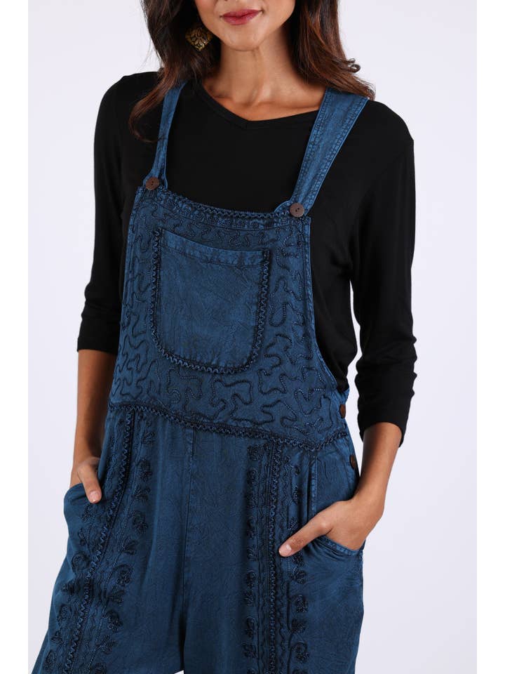 Sacred Threads - Wholesale Overalls - Women's - Stonewashed Boho Embroidered Overalls: Fall Colors5