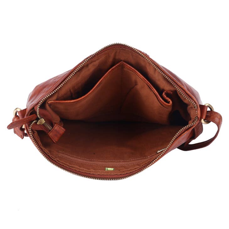 Buy KOMPANERO Olive Womens Zipper Closure Cognac Color Sling Bag