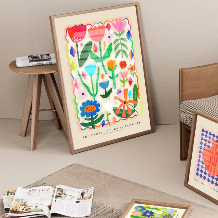 Kleurrijke moderne bloemenillustratie met roze tinten en quote voor wholesale door Kate Fox Design