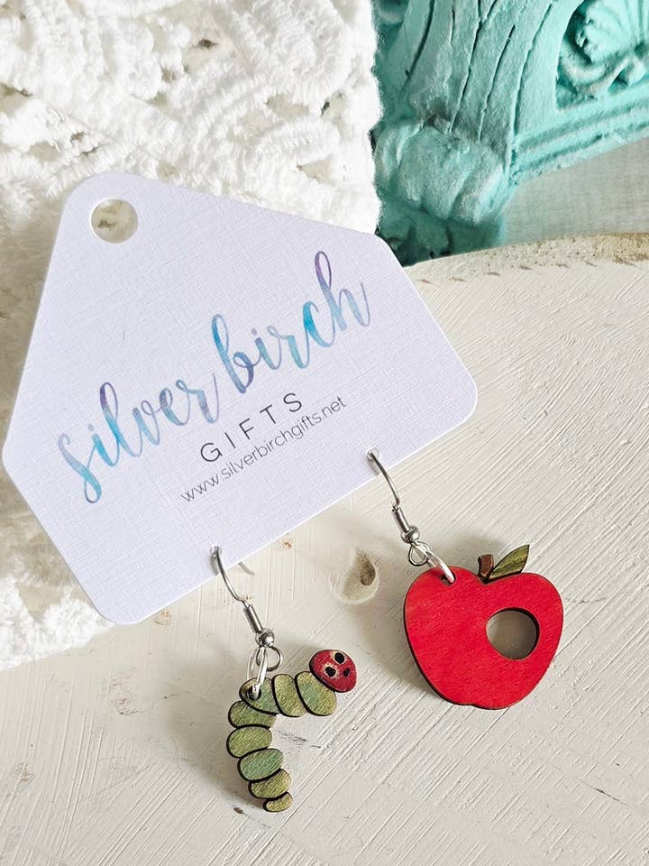 The Very Hungry Caterpillar Drop Earrings for wholesale by Silver Birch Designs Jewelry