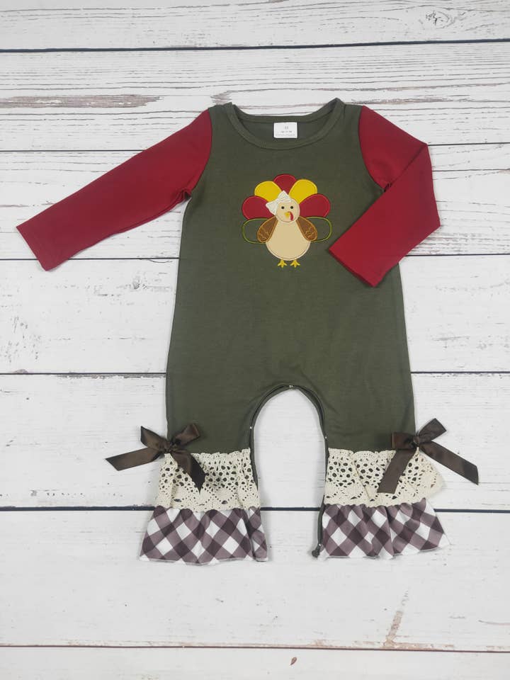 Baby Girls Turkey Appliqué Romper for wholesale by sassy kids palace