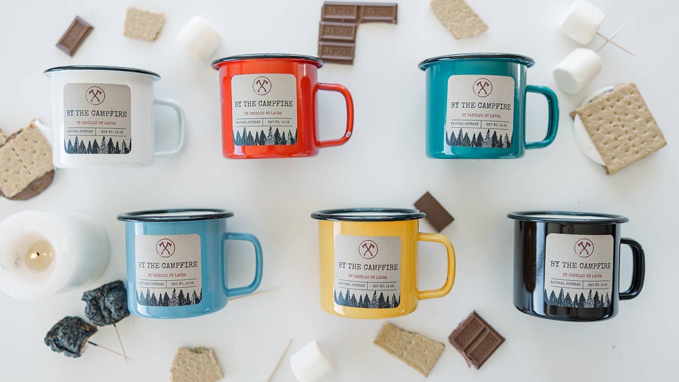 Candles By Laura - Wholesale Jar/Filled Candle - Enamel Wood Wick Soy Campfire Mug7