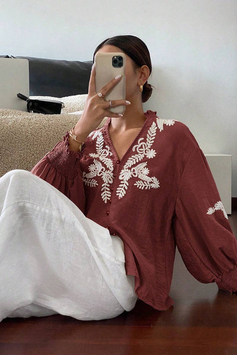 Mccolin – wholesale Buttoned-down shirt – Women's – Patterned Button-Down Blouse3