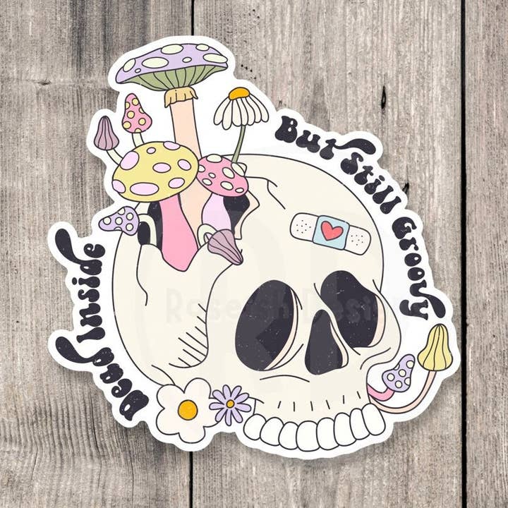 Dead Inside but Still Groovy Funny - Vinyl Sticker for wholesale by Roseish Designs