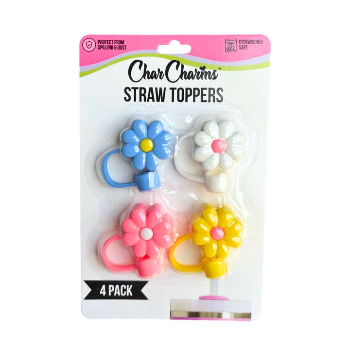 Flower Straw Toppers (4 PK) for wholesale by CharCharms