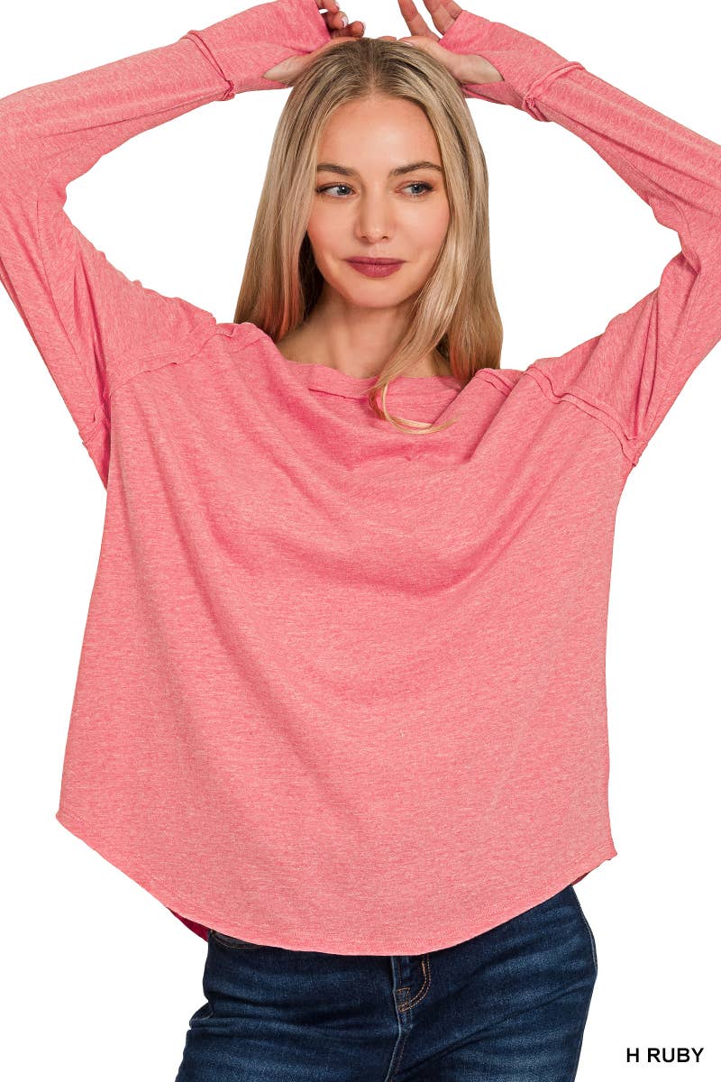 42POPS - Vendita all'ingrosso Maglietta - Donna - Top in cotone con maniche raglan e foro per il pollice SI-2460714