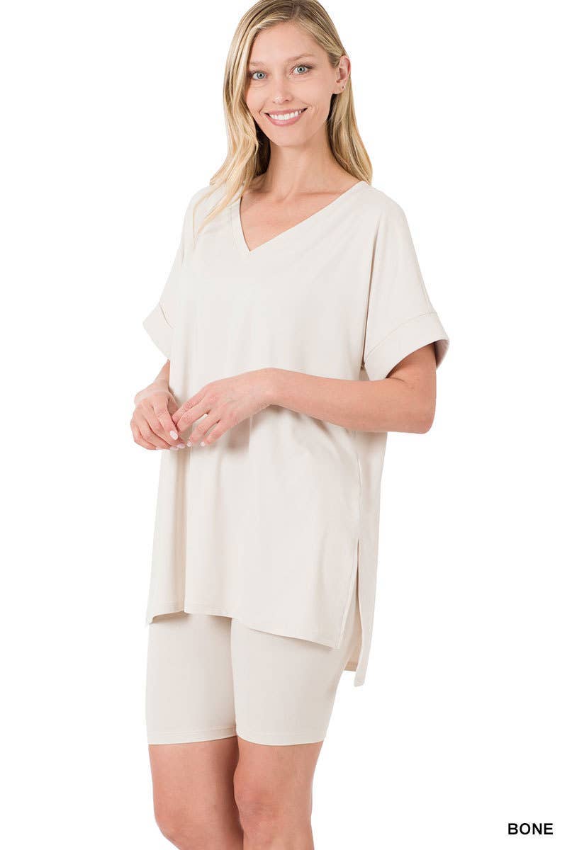 Vanilla Monkey - Wholesale Top & Short Set (NOT Loungewear) - Women's - Brushed Dty Microfiber V-neck Top And Biker Shorts27