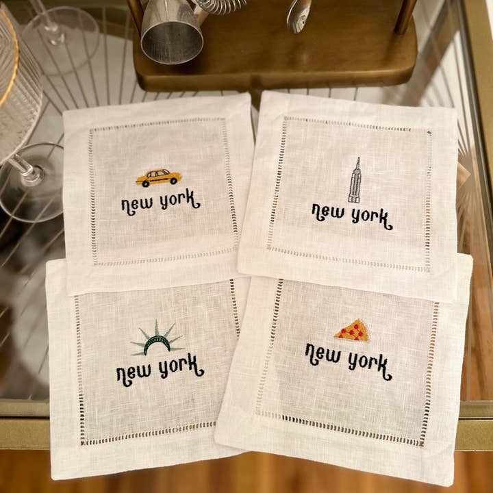 Winston & Waverly – wholesale Dinner & cloth napkin – Welcome to New York Embroidered Cocktail Napkin Set of 4