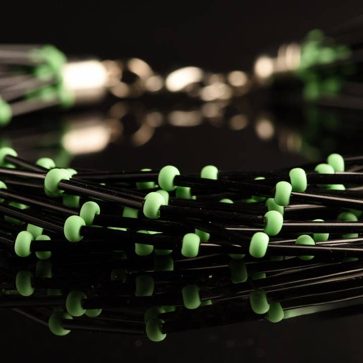 Mazzega Art & Design - Wholesale Beaded/Pearl Necklace - Torchon Pive Mono Necklace: Murano masterpiece, 20 strands of rare black vintage glass tube beads and colored satin beads.11