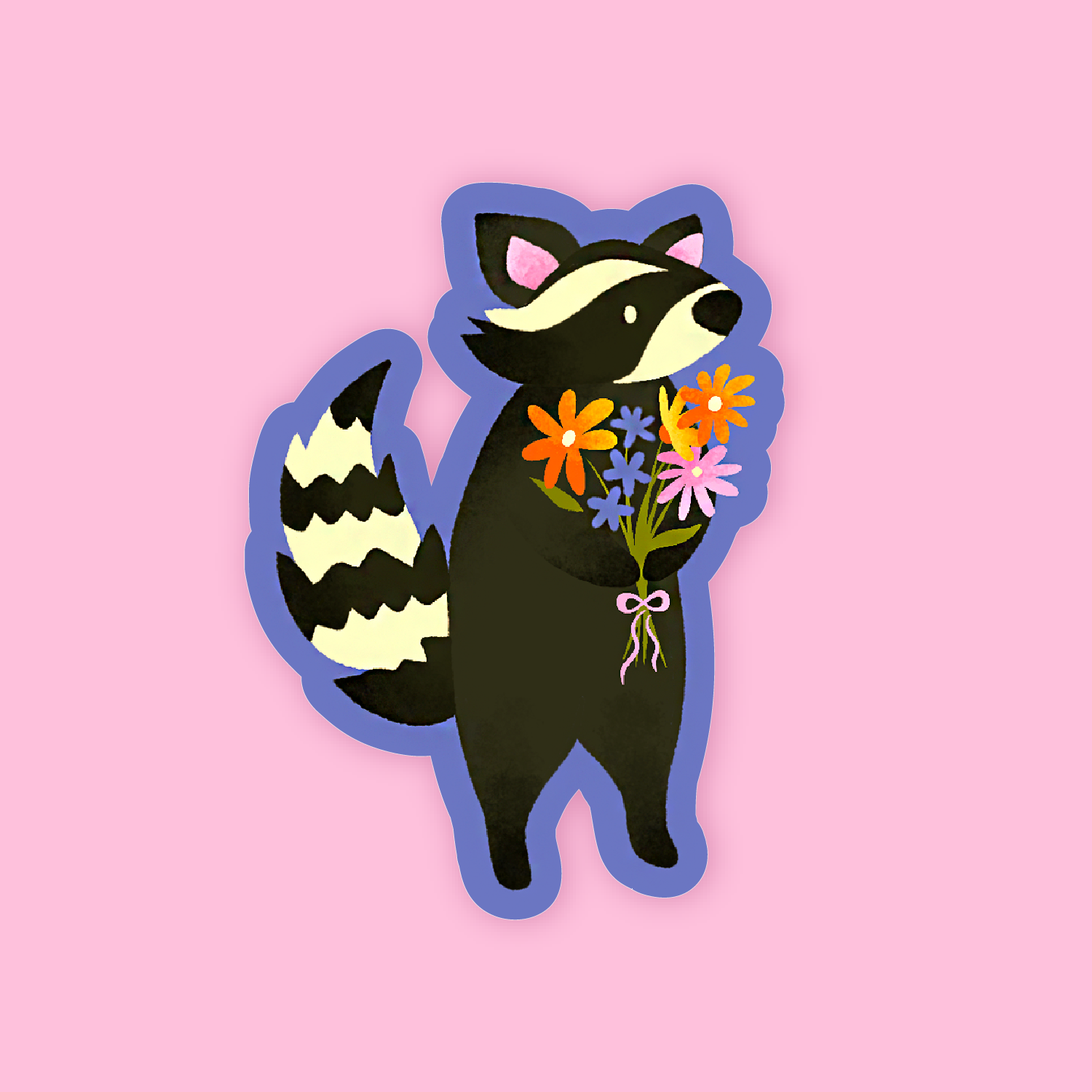 Wildkat Studio - Wholesale Sticker - Raccoon With Flowers Sticker 2