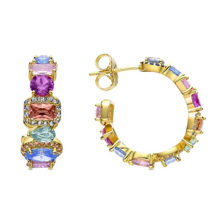 Boucles d'oreilles Luxenter en argent sterling 925 avec zirconium multicolore finies en or jaune 18K - Ingre pour la vente par Luxenter